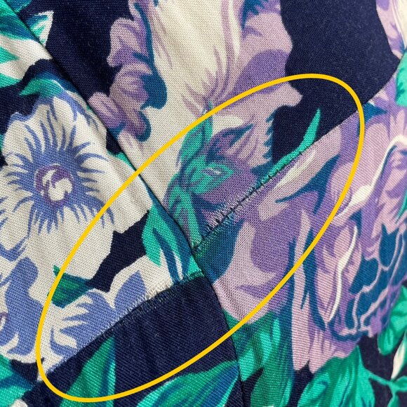 Vintage 90s Dress Floral Navy Blue Basque Waist Momcore Midi Rayon High Neck - Picture 15 of 16